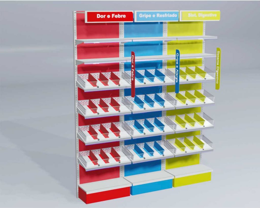 Como organizar medicamentos na prateleira - exemplo por cores